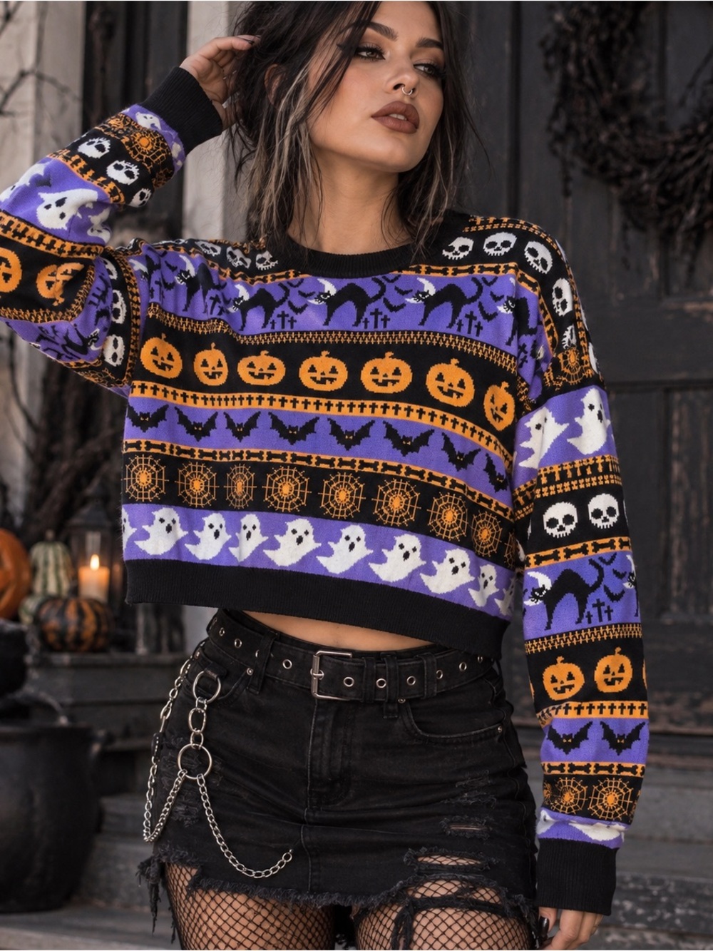 Night of Spooks Crop Sweater by Trickz N' Treatz, featuring a playful Halloween